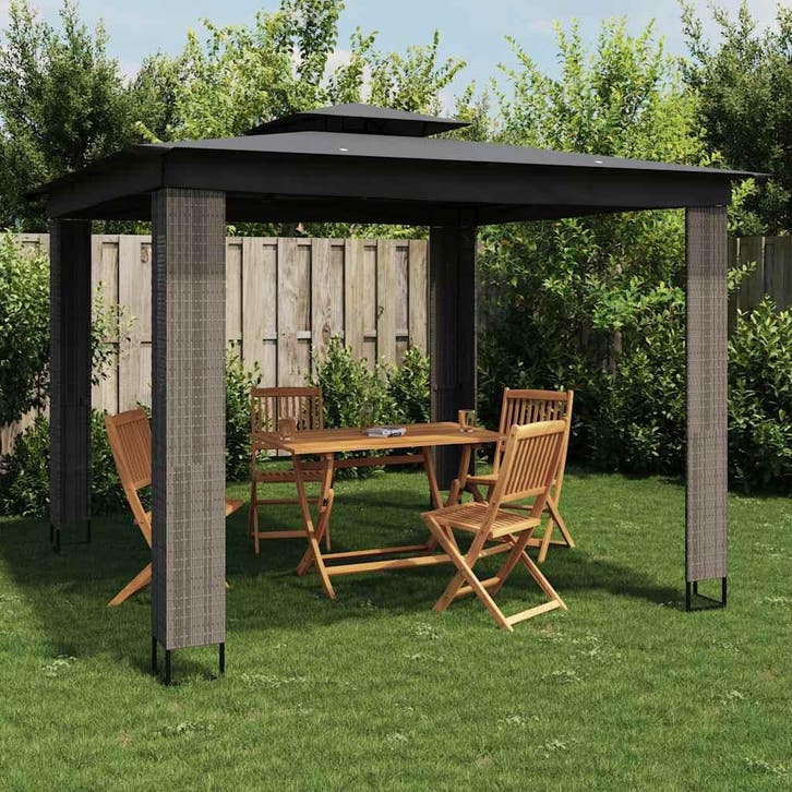 vidaXL Prieel met dubbel dak 2,94x2,94 m staal, Tuin en Terras, Partytenten, Nieuw, Verzenden