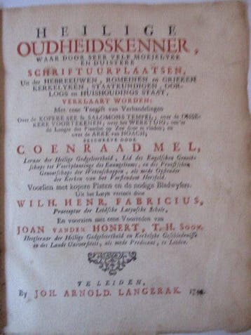 Coenraad Mel - Heilige Oudheidskenner - 1744
