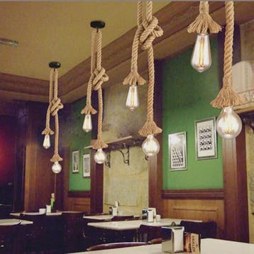 Industriële Vintage Houten Touw Hanglamp E27 - Sfeervolle Ve, Verzenden, Nieuw
