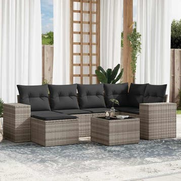 vidaXL 7-delige Loungeset met kussens poly rattan lichtgrijs, Verzenden, Nieuw, Loungeset