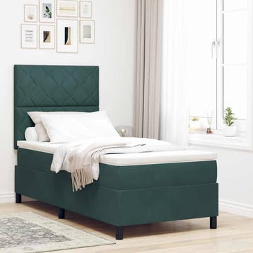 vidaXL Boxspringbed met hoofdeinde Donkergroen 90 x 200 cm, Eenpersoons, Verzenden, Nieuw, Stof
