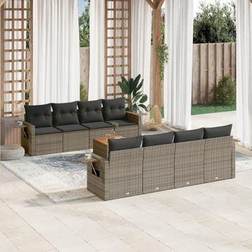 vidaXL 9-delige Loungeset met kussens poly rattan grijs, Verzenden, Nieuw, Loungeset