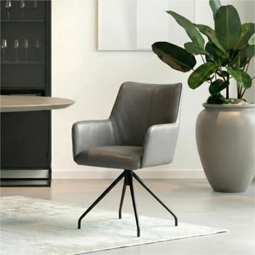 Leren eetkamerstoel Wave - Granada Steel (grijs) - Spinpoot, Bohemian, Eigentijds, Industrieel, Modern, Scandinavisch, Nieuw, Leer