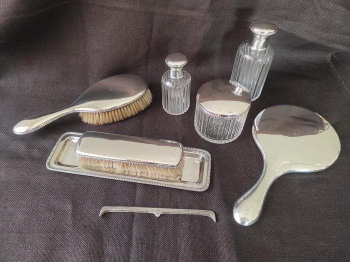 Toiletset (8) - Zilver, Kristal - Zilver 916/1000, Antiek en Kunst, Antiek | Goud en Zilver