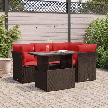 vidaXL 5-delige Loungeset met kussens poly rattan acacia, Verzenden, Nieuw, Loungeset