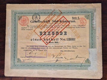 Duitsland. 300 Mark -1910 - Gesellschaft Süd-Kamerun
