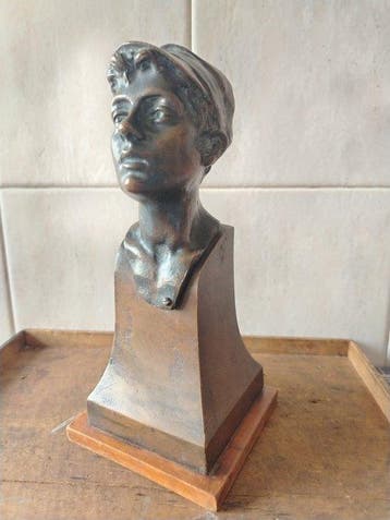 Beeld, Busto in bronzo raffigurante giovane uomo - 23 cm -