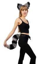 Haarband Furry Oren Staart Set Grijs Zwart Strepen Maki Wasb, Ophalen of Verzenden, Nieuw, Carnaval, Accessoires