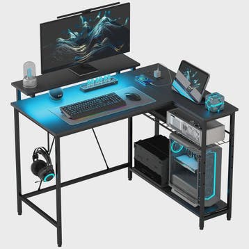 HOMCOM Hoekbureau met LED, 2 stopcontacten, 2 USB-poorten &, Verzenden, Nieuw