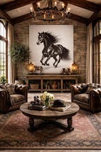 Tapijt geweven in Jacquardweefsel “Le Cheval Noir” met paard