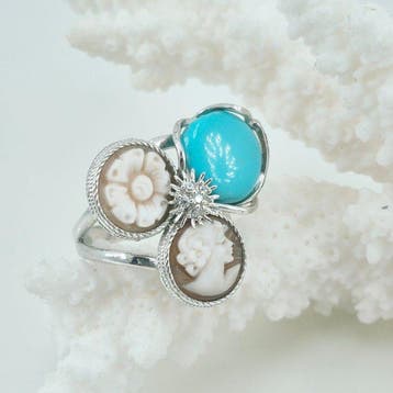 Turquoise - Zilver - Ring - Arizona-turkoois en cameeën