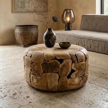 Salontafel Gabri teak rond | World of Brosi, Ophalen of Verzenden, Nieuw