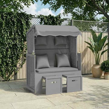 vidaXL Strandstoel met kussens poly rattan en massief hout, Verzenden, Nieuw