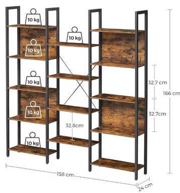 Industriële Boekenkast met 14 Planken –Opbergrek en Wandkast, Verzenden, Nieuw