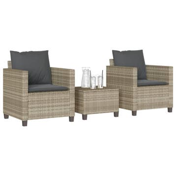 vidaXL 3-delige Bistroset met kussens poly rattan lichtgrijs, Verzenden, Nieuw