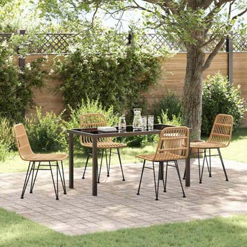 vidaXL Tuin eettafelset 5 pcs Bruin Gepoedercoat staal, Verzenden, Nieuw, Rotan, 5 zitplaatsen