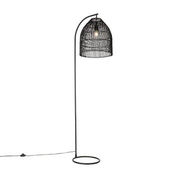 Landelijke vloerlamp zwart met rotan - Sam, Huis en Inrichting, Lampen | Vloerlampen, Verzenden, Nieuw, Landelijk