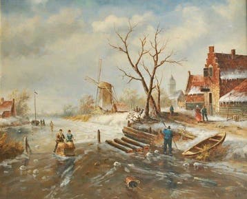 F. Greef (XIX-XX) - Hollands winterlandschap ijspret