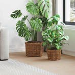 vidaXL Bloempot Mand met opslag 2 pcs Bruin Kubu Rattan, Verzenden, Nieuw