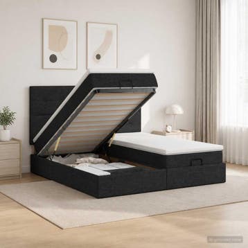 vidaXL Ottoman bed met matras met hoofdeinde 2 st Zwart Stof, Verzenden, Nieuw, Zwart