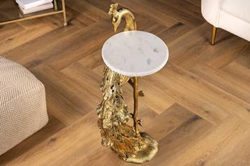 Ronde bijzettafel WILDLIFE PEACOCK 75cm Goud Antiek Wit, Ophalen of Verzenden, Nieuw