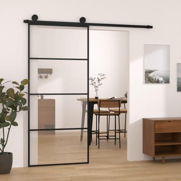 vidaXL Schuifdeur met beslag 90x205 cm ESG-glas en aluminium, Doe-het-zelf en Verbouw, Verzenden, Nieuw