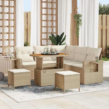 vidaXL Tuinbankenset 9 st 6-Aantal zitplaatsen Beige en, Verzenden, Nieuw, Meer dan 8 zitplaatsen