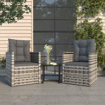 vidaXL 3-delige Loungeset met kussens poly rattan grijs, Verzenden, Nieuw, 3 zitplaatsen, Loungeset