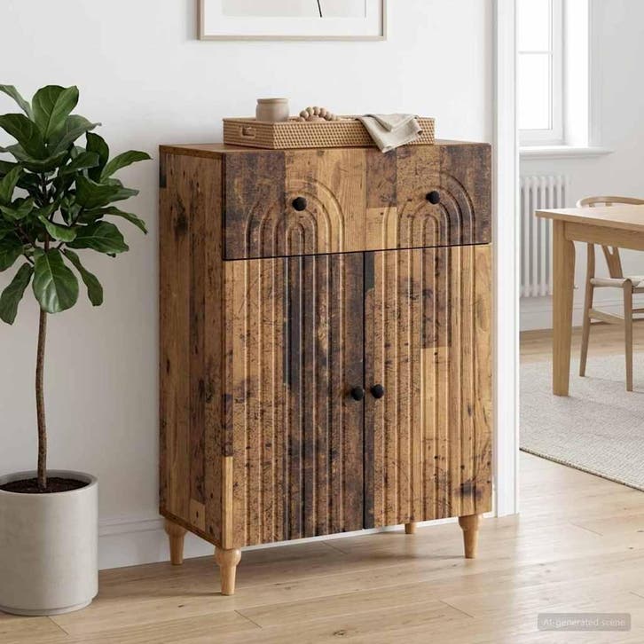 vidaXL Dressoir met lade Oud hout 66 x 34,5 x 90 cm Bewerkt, Huis en Inrichting, Kasten | Dressoirs, Nieuw, Minder dan 50 cm, Overige houtsoorten