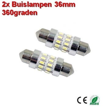 2x Buislamp 36mm 24-3014SMD rond cool-wit  288 lumen, Verzenden, Nieuw