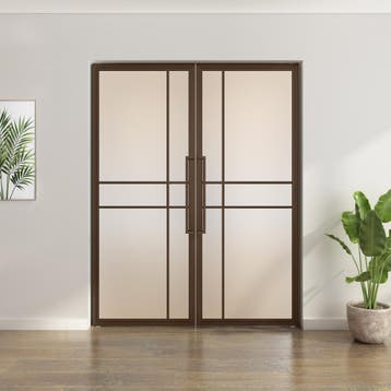 Dubbele stalen taatsdeur 6 Vlaks Brons Mat glas Luxe design, Minder dan 80 cm, Overige typen, Nieuw, Metaal