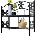 Metalen plantenrek met 2 legplanken mat zwart 60x30x50cm, Verzenden, Nieuw