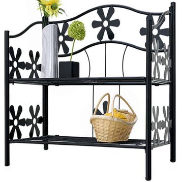 Metalen plantenrek met 2 legplanken mat zwart 60x30x50cm, Verzenden, Nieuw