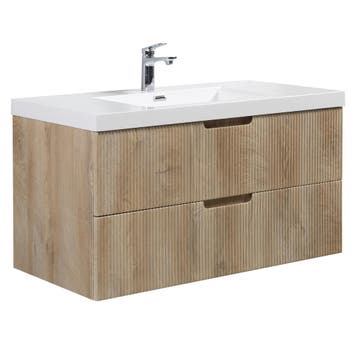 Badkamermeubel Set Thermis 100cm Licht Eiken Badmeubel, Huis en Inrichting, Badkamer | Badkamermeubels, Verzenden, Nieuw, Wastafelkast