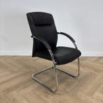 vergaderstoel, zwart leder - chroom, Huis en Inrichting, Gebruikt, Zwart, Leer, Ophalen of Verzenden