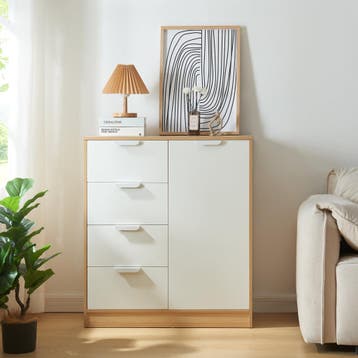 Commode Varkaus ladekast mdf met 4 lades 1 deur 90x80x40 cm, Verzenden, Nieuw