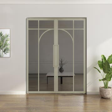 Dubbele stalen taatsdeur Kiezelgrijs 5 Vlaks rond Rookglas, Minder dan 80 cm, Overige typen, Nieuw, Metaal