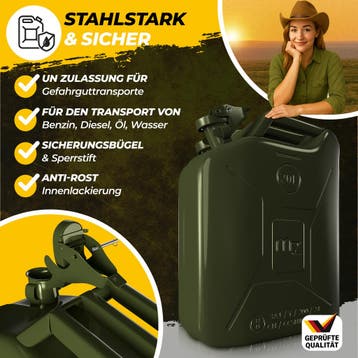 Jerrycan Groen Staal 20 Liter (Auto-Fiets, Gereedschap), Verzenden, Nieuw