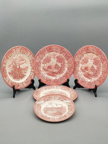 EIT England - Eetservies - Keramik Teller 5er Set – Rot-Weiß