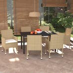 vidaXL 7-delige Tuinset met kussens poly rattan beige, 6 zitplaatsen, Nieuw, Tuinset, Verzenden