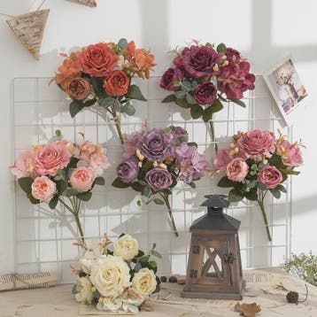 Retro Zijden Bloemenboeket: Vintage Rozen, Hortensia & Pioen, Verzenden, Nieuw