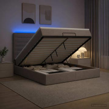 vidaXL Ottoman Bed met Matrassen en LED Taupe 160 x 200 cm, Huis en Inrichting, Verzenden, Nieuw, Tweepersoons