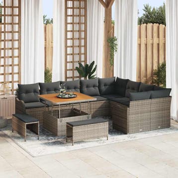 vidaXL Tuin Sofa Set 12 st 11-Aantal zitplaatsen Grijs, Verzenden, Nieuw, Rotan, 2 zitplaatsen