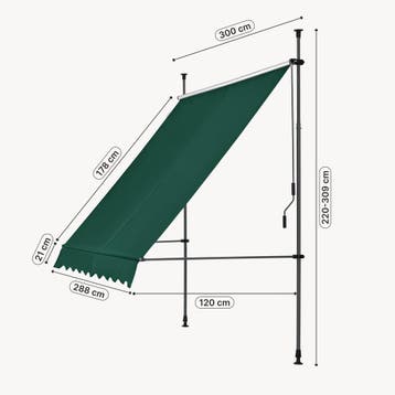 Klem zonwering luifel uitschuifbaar donkergroen 300x120 cm, Tuin en Terras, Verzenden, Nieuw