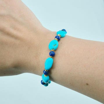 Turquoise - Zilver, Verguld - Armband - Turkoois en, Antiek en Kunst