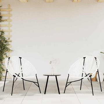 vidaXL Tuinstoelenset 3-delig poly rattan zwart en wit, Verzenden, Nieuw
