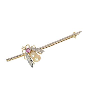 Broche - 18 karaat Geel goud, Witgoud - Diamant - Vintage