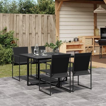 vidaXL 5-delige Tuinset textileen zwart, 4 zitplaatsen, Verzenden, Nieuw, Rvs