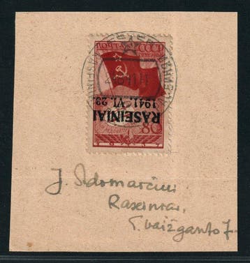 Litouwen 1941 - RASEINIAI 8 K, 80 K. Omgekeerde opdruk,, Gestempeld