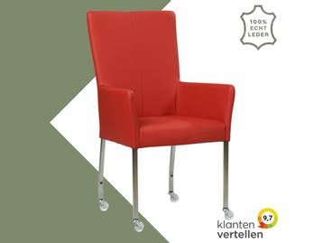 Leren eetkamerstoel Deal met armleuning - Toledo Ducati, Huis en Inrichting, Stoelen, Nieuw, Leer, Ophalen of Verzenden, Rood